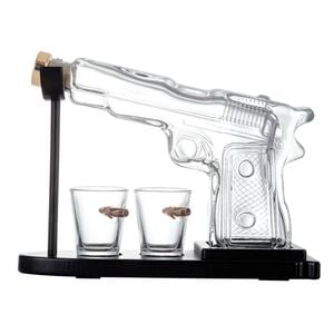 Kitchee 225mL Whisky or Wine Decanter Glass Pistol Set - 2 Glasses + Stand
