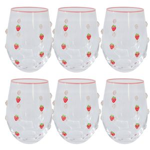 6PK Urban Kaya Strawberry Stemless Wine Drinking Glass 520ml 12cm Red