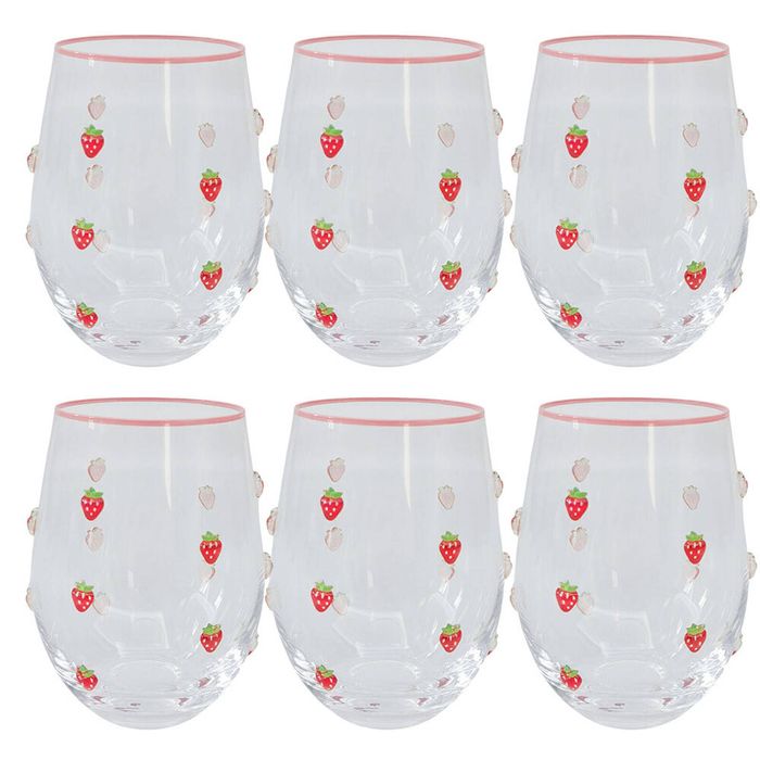 6PK Urban Kaya Strawberry Stemless Wine Drinking Glass 520ml 12cm Red