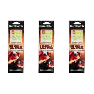 3x Surecatch Ultra Sabiki Bait Rig w/Green Tinsel 18lb Leader Hook- Size 14