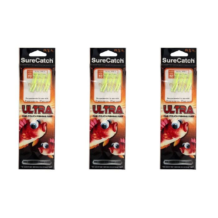 3x Surecatch Ultra Sabiki Bait Rig w/Green Tinsel 18lb Leader Hook- Size 14