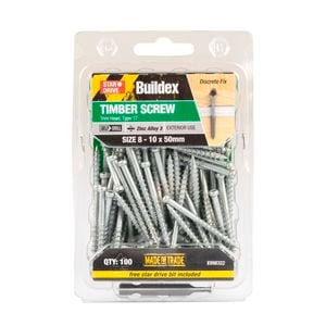 Buildex® 8 - 10 x 50mm Zinc Alloy 3 Trim Head Timber Screw - 100 Pack