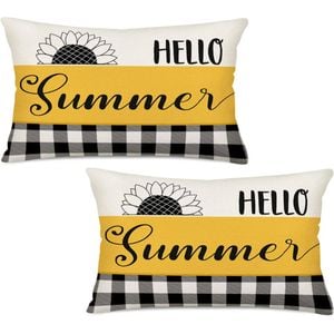 Catzon 2 Pcs Summer Lumbar Pillow Covers Linen Pillowcase for Home Decor-Set 36