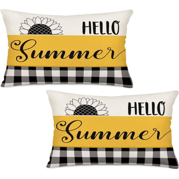 Catzon 2 Pcs Summer Lumbar Pillow Covers Linen Pillowcase for Home Decor-Set 36