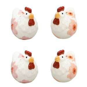 2x 2pc Urban Ceramic Poppy Chicken Salt and Pepper Shakers Set 7cm Pink/Peach
