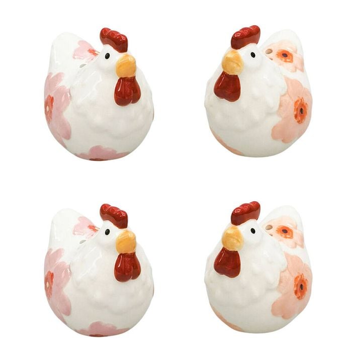 2x 2pc Urban Ceramic Poppy Chicken Salt and Pepper Shakers Set 7cm Pink/Peach