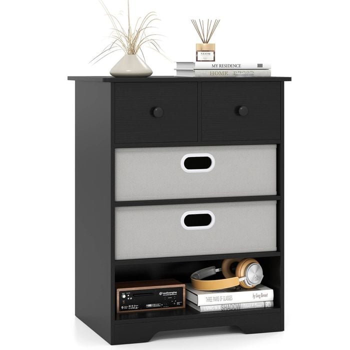 Costway 4-drawer Dresser Storage Organizer Bedside Table Nightstand Black