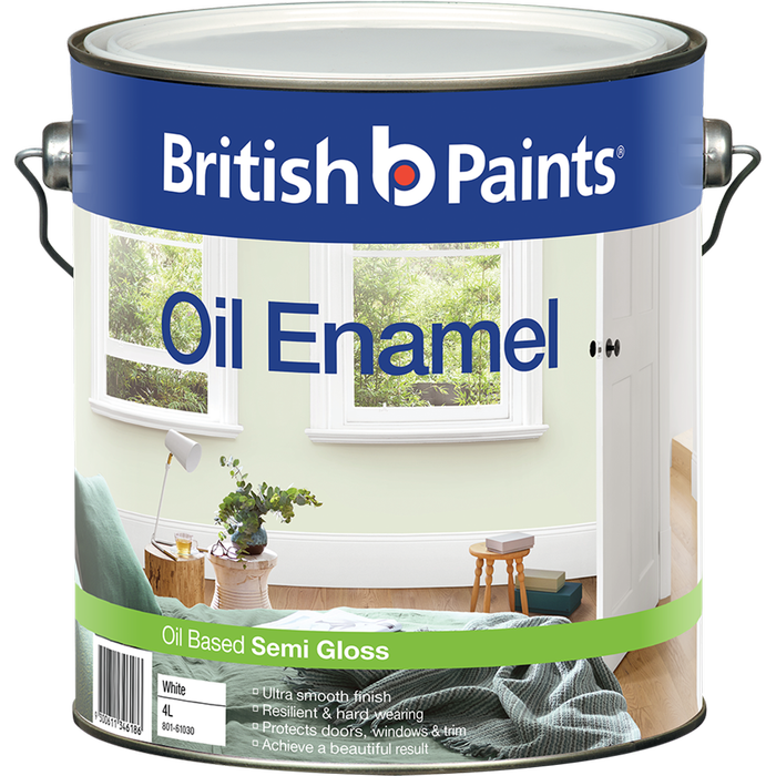British Paints 4L White Semi Gloss Enamel Paint