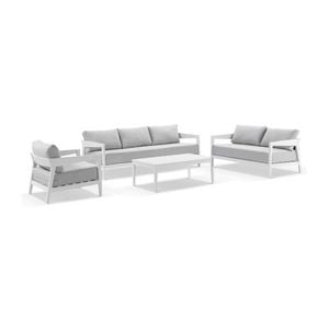 Bronte 3+2+1 Outdoor Aluminium Lounge Setting White With Coffee Table & Textured Olefin Grey Cushions