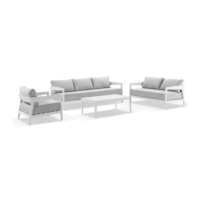 Bronte 3+2+1 Outdoor Aluminium Lounge Setting White With Coffee Table & Textured Olefin Grey Cushions