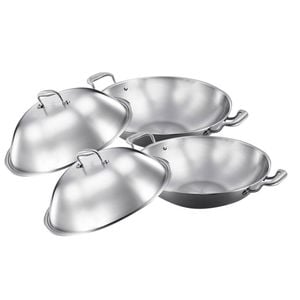 SOGA 2X 3-Ply Stainless Steel Wok with Lid 38cm