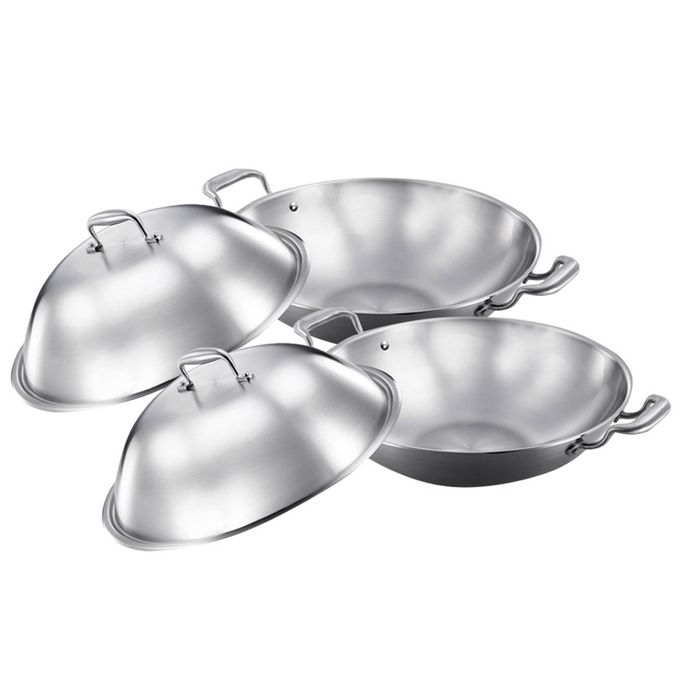 SOGA 2X 3-Ply Stainless Steel Wok with Lid 38cm