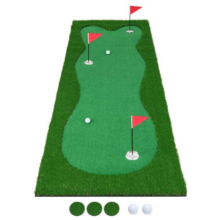 Costway 3m Putting Green Mat Golf Practice Training Pad w/3 Hole/Flag/Cup/2 Ball