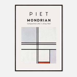 Galrie Piet Mondrian Composition No. 1 Gray-Red Art Print for Modern Decor, Black Frame, A1 60 x 84cm (23 x 33inch)