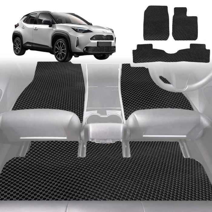 6D Diamond Car Floor Mats for Toyota Yaris Cross 2020-Current-Full Set-Black-Outback GT