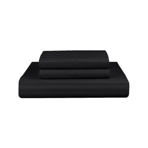 Dreamfields Super King Black 1000TC Microfibre 1cm Stripe Soft Quilt Doona Duvet Cover Set
