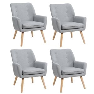 Oikiture 4x Armchair Lounge Chair Linen Accent Armchairs Tub Chairs Sofa Grey