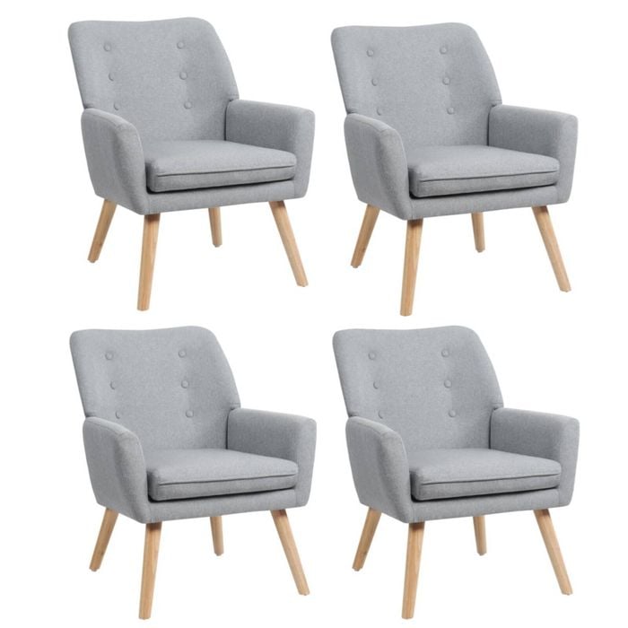 Oikiture 4x Armchair Lounge Chair Linen Accent Armchairs Tub Chairs Sofa Grey