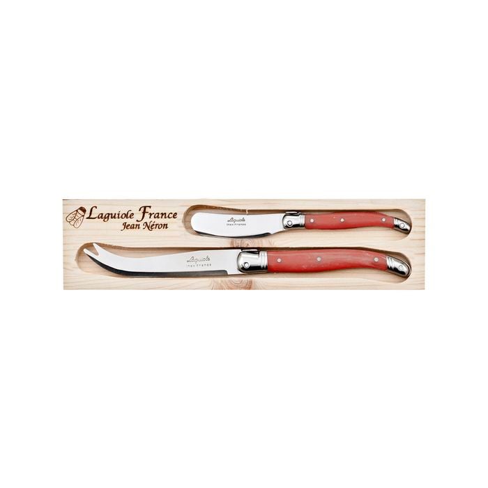 Laguiole Jean Neron 2pc Cheese Knife & Spreader Set - Red