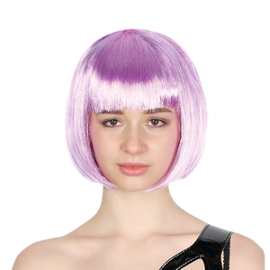 Bob Wig Costume Short Straight Fringe Cosplay Party Full Hair Wos Fancy Dress Lilac