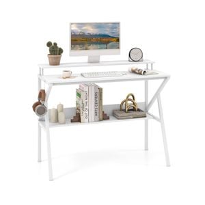Costway Space Saving Computer Desk R-shaped Metal Frame Writing Table White