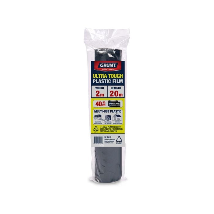 GRUNT 2m x 20m Black 140um Multi Use Plastic Film