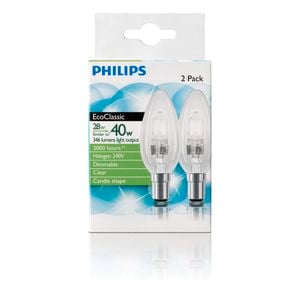 Philips Halogen 28w Clear B15 Candle - 2 Pack
