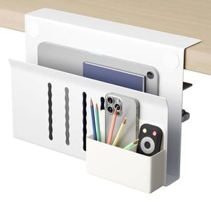CARLA HOME Under Desk Side Laptop Holder Storage with No Drill Cable Management Tray and Pen Storage for Office and Home