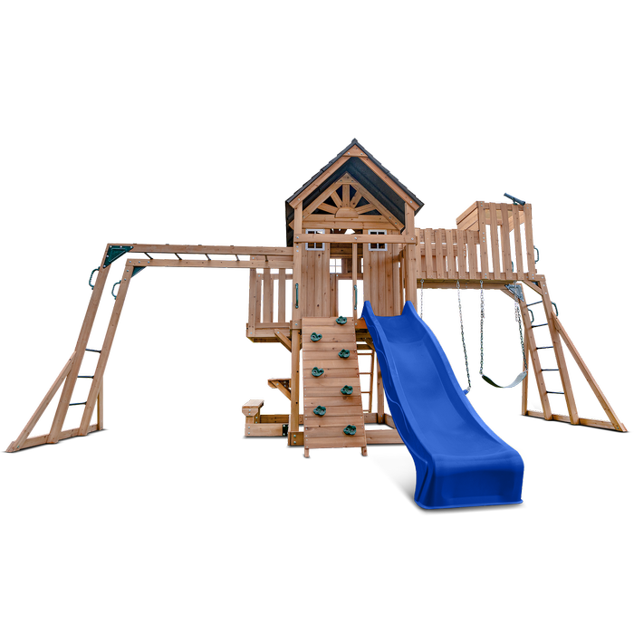 Lifespan Kids Kensington Swing Set Cubby Play Centre With 2.2m Blue Slide
