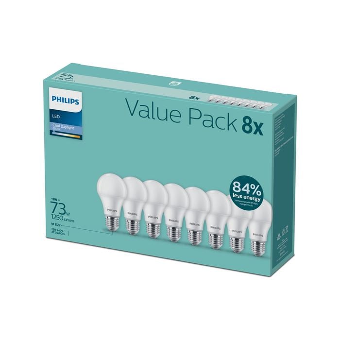 Philips A60 E27 LED 1250lm Cool Daylight 11W Globe - 8 Pack