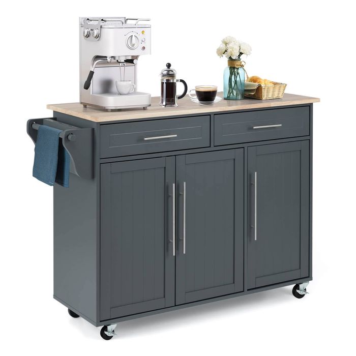 Costway Kitchen Island Trolley Rolling Serving Cart Buffet Cabinet Grey