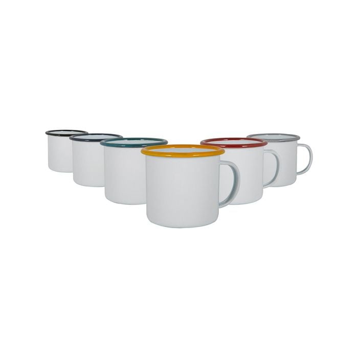 Argon Tableware White Enamel Mugs - 375ml - 6 Colours