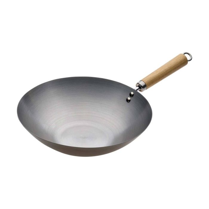 Pyrolux Wok Spun Carbon Steel With Long Wooden Handle 30cm