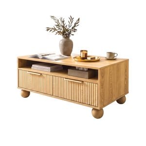 Artiss Coffee Table Fluted Drawers Shelf Wood