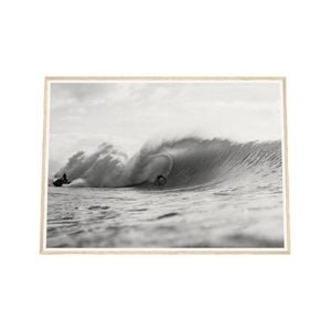 Galrie Stunning Black and White Surfing Photography - Surfing Big Break Art Print, Wood Frame, A0 84 x 119cm (33 x 47inch)