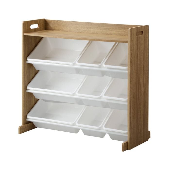 Oikiture Plastic 12 Bins Wooden Kids Toy Storage