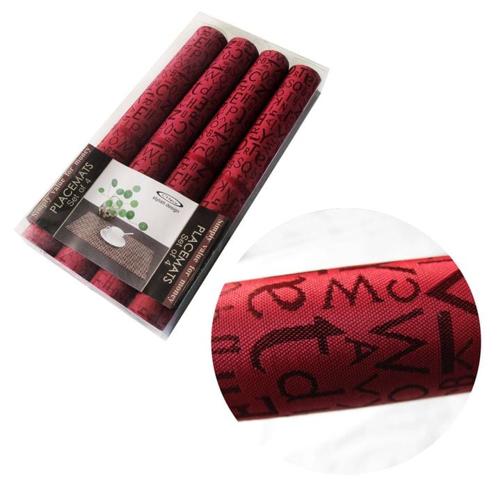 Set of 4 Jacquard Satin Letters Table Placemats Cherry Red 30 x 45cm