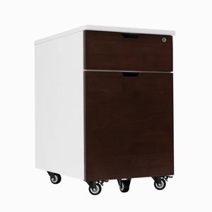 Desky 5 Wheel Anti Tilt Wooden Minimal Filing Cabinet Dark Walnut Finish - White Frame