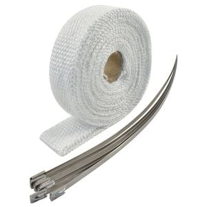 Cal Custom Heat Solutions 1 Inch By 15 Foot (2.54cm by 4.57m) White Insulated Fibreglass Exhaust Wrap With Stainless Steel Ties
