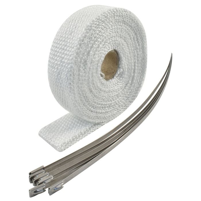 Cal Custom Heat Solutions 1 Inch By 15 Foot (2.54cm by 4.57m) White Insulated Fibreglass Exhaust Wrap With Stainless Steel Ties