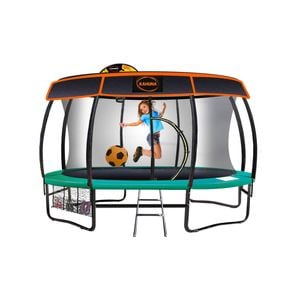 Kahuna Trampoline 14 Ft With Basketball Set And Roof Cover - Green