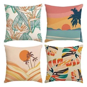 Catzon 4 Pcs Linen Throw Pillow Covers Watercolor Flower for Bed Sofa Decor 45X45cm