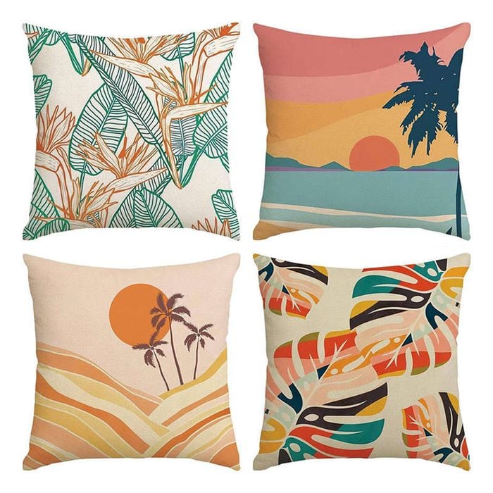 Catzon 4 Pcs Linen Throw Pillow Covers Watercolor Flower for Bed Sofa Decor 45X45cm