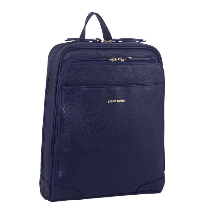 Pierre Cardin Rustic Wos Leather Backpack  Handbag Back Pack Travel  Navy