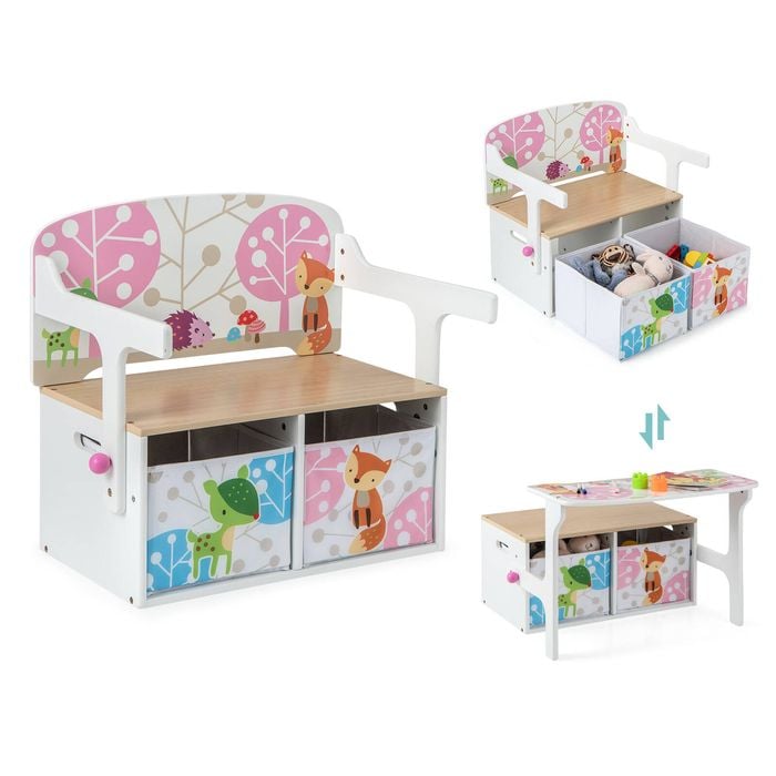 Costway Kids Convertible Table Set Children Table & Chair Set W/drawer White