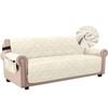 Smarcute 3 Seater Velvet Sofa Couch Cushion Cover With Non-slip Elastic Straps Ivory