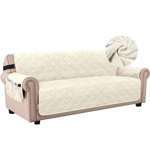 Smarcute 3 Seater Velvet Sofa Couch Cushion Cover With Non-slip Elastic Straps Ivory