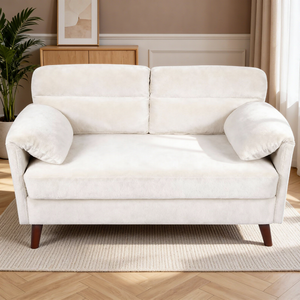 Ufurniture 120cm Velvet 2 Seater Sofa w/ Tufted Backrest & Pillow-Cushioned Armrest Loveseat Lounge Couch Beige