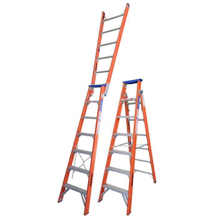 INDALEX 2.1m-3.8m Industrial Fibreglass 180kg Pro Series Dual Purpose Ladder
