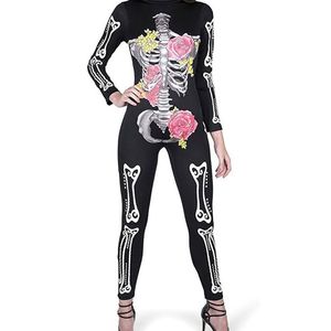 Skeleton Print Womens Sugar Skull Costume Jumpsuit - XSmall